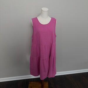Universal Thread Dress Gauze Sleeveless Tiered Travel Beach Lounge Pockets Pink